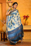 Blue Hand Painted Zari Pure Silk Mark Certified Tussar Silk Sarees