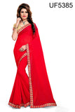 Lace Border & Heavy Blouse Designer Red Georgette Sarees