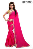 Lace Border & Heavy Blouse Designer Pink Georgette Sarees