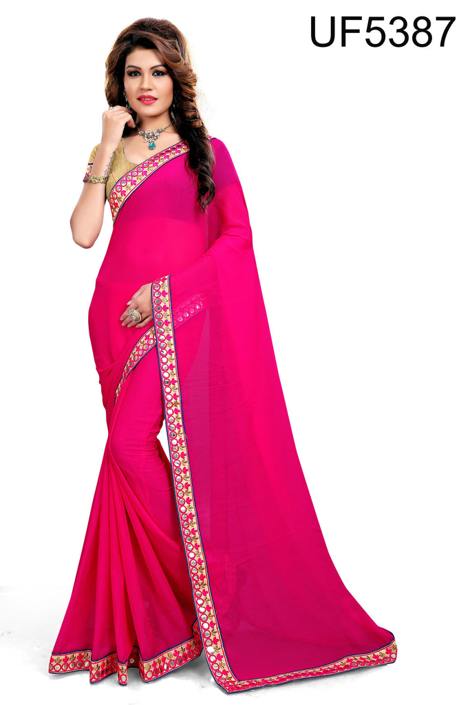 Lace Border & Heavy Blouse Designer pink1 Georgette Sarees