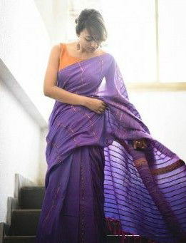 Violet Pure Cotton Khesh Sarees