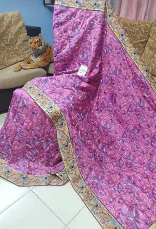 Purple Kantha Stitch Design Dupion Silk Sarees