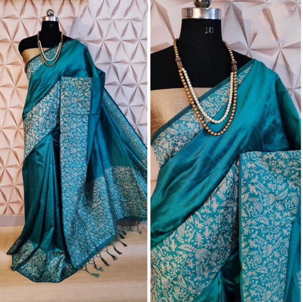 Firoji Work Border Pure Pure Silk Mark Certified Tussar Ghicha Silk Saree