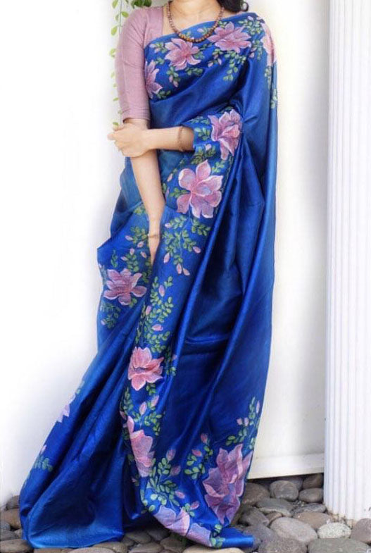 Blue Pure Digital Print Organza Sarees