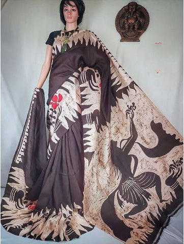 Grey Hand Painted Pure Silk Mark Certified Bishnupuri Silk Sarees