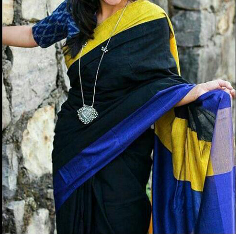 Blue Yello Bengal Handloom Designer Sarees