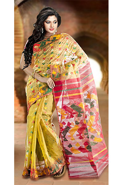 Yellow Dhakai Jamdani Sarees