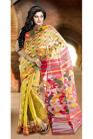 Yellow Dhakai Jamdani Sarees