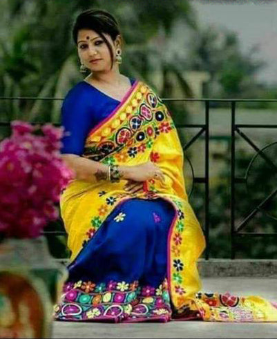 Yellow Blue Kathiawari Sarees