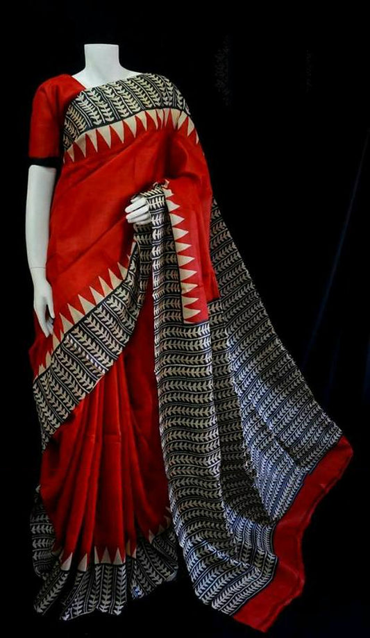 Red Pure Silk Mark Certified Murshidabad Silk Sarees