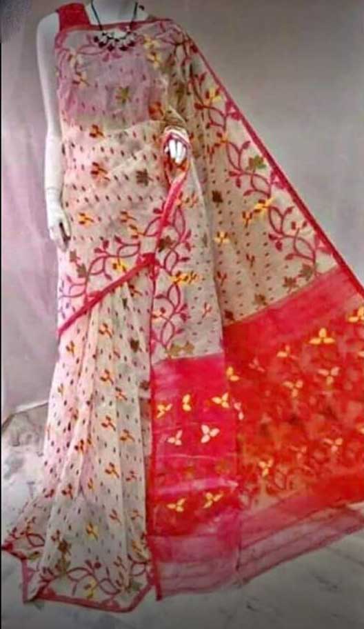 Red Beige Dhakai Jamdani Sarees