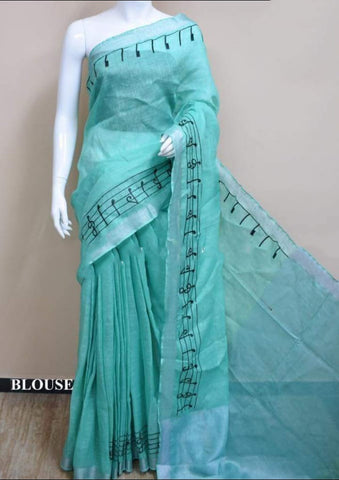 Blue Pure Linen Sarees