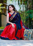 Red Blue Pure Cotton Silk Sarees