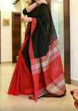 Black Red Pure Cotton Silk Sarees