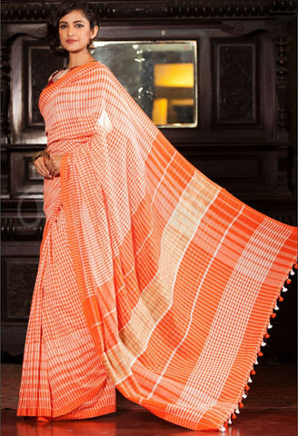 Orange Bengal Handloom Khadi Sarees