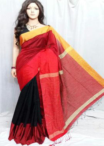 Black & Red Mahapar Pure Cotton Silk Sarees