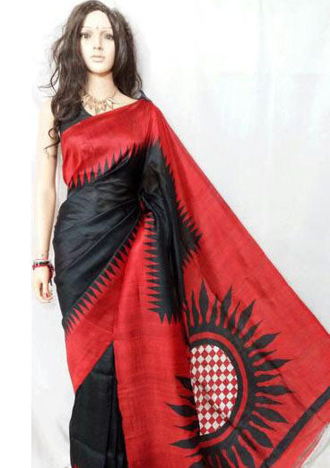 Red Black Pure Silk Mark Certified Murshidabad Silk Sarees