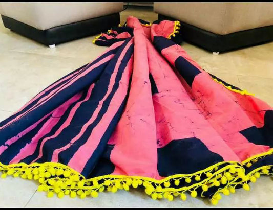 Pink Blue Mulmul Pure Cotton Sarees