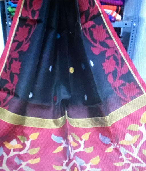 Black Pink Silk Pure Linen Sarees