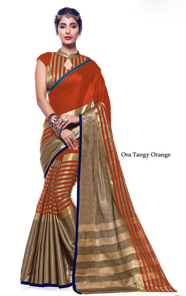 Orange Grey Pure Silk Sarees