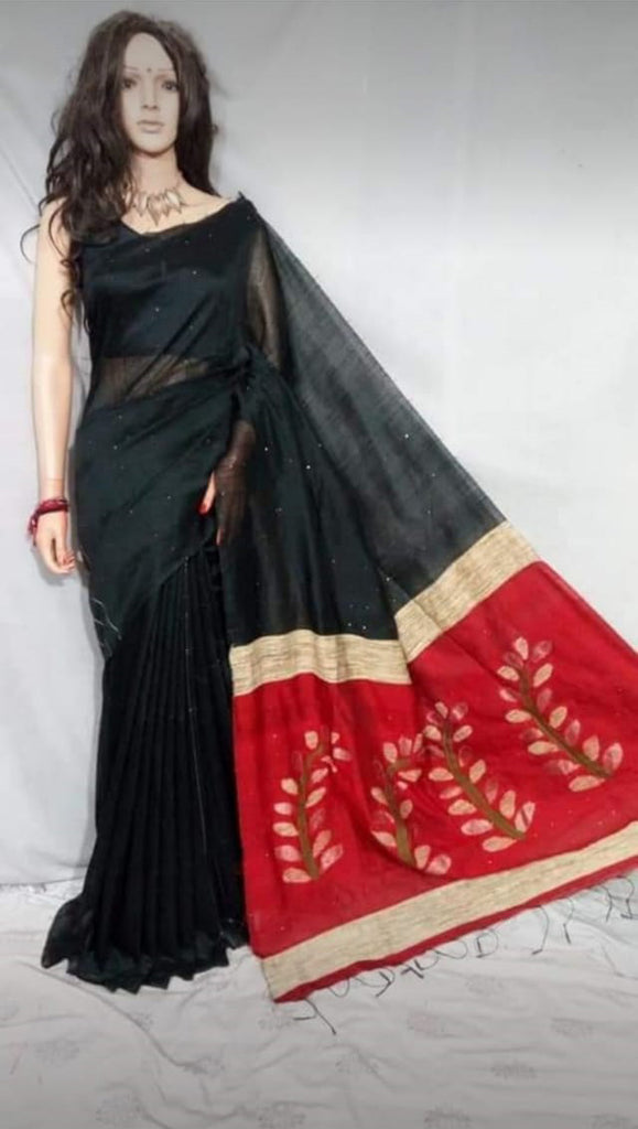 Black Red Handloom Sequence Jamdani Sarees