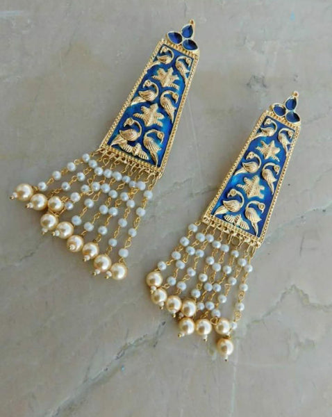 Blue Moti Earrings