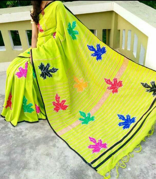 Yellow Applique Khesh Sarees