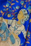 Blue Hand Printed Zari Border Pure Silk Mark Certified Tussar Silk Sarees