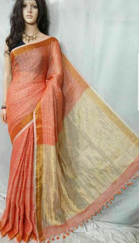 Pink Pure Linen Sarees