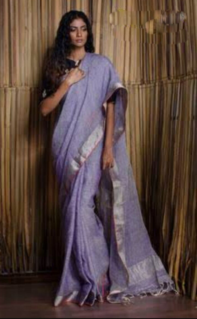 Purple Pure Linen Sarees