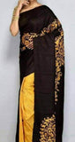 Black Golden Yellow  Wax Hand Painted Pure Silk Mark Certified Bishnupuri Silk Sarees