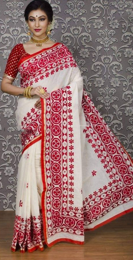 Red Mirror Work Handloom Sarees