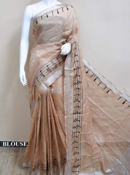 Beige Pure Linen Sarees