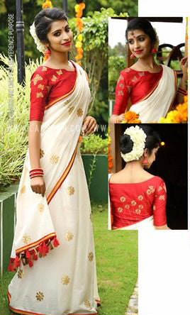 Red White Chanderi Pure Cotton Sarees