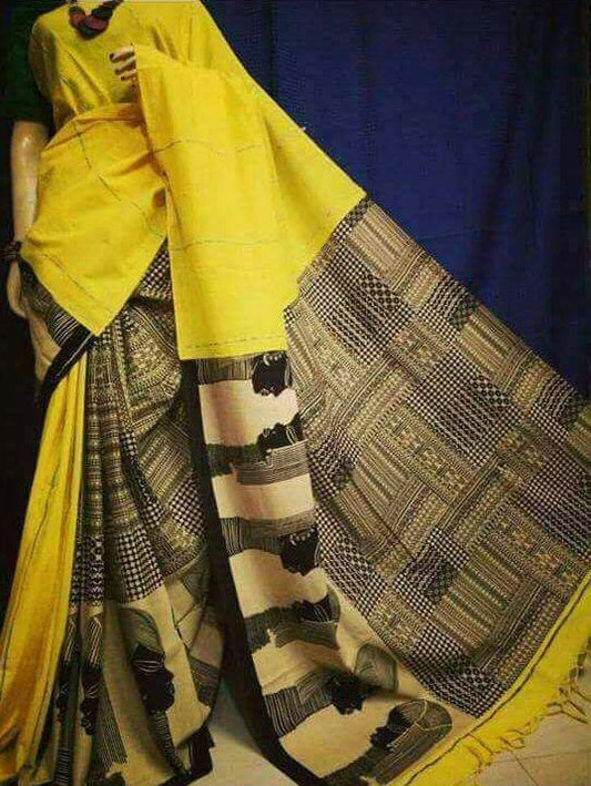 Yellow Pure Cotton Khesh Sarees