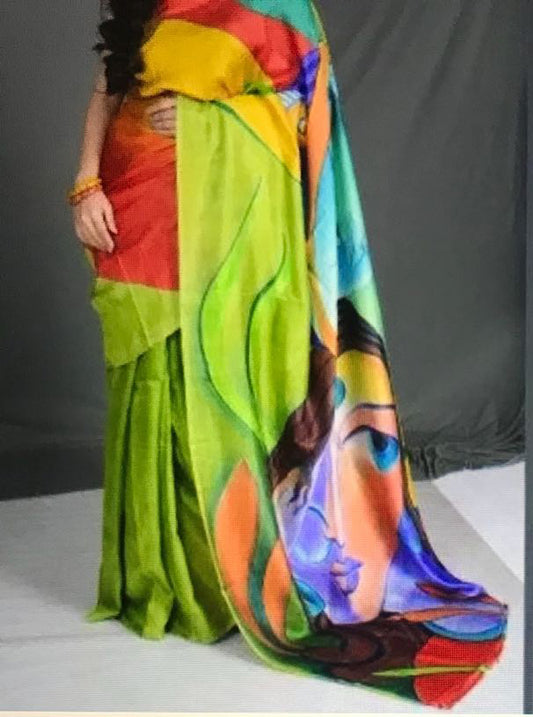 Green Orange Pure Silk Mark Certified Murshidabad Silk Sarees