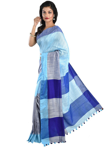 Blue White Bengal Handloom Khadi Sarees