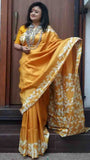 Yellow Hand Painted Pure Silk Mark Certified Bishnupuri Silk Sarees