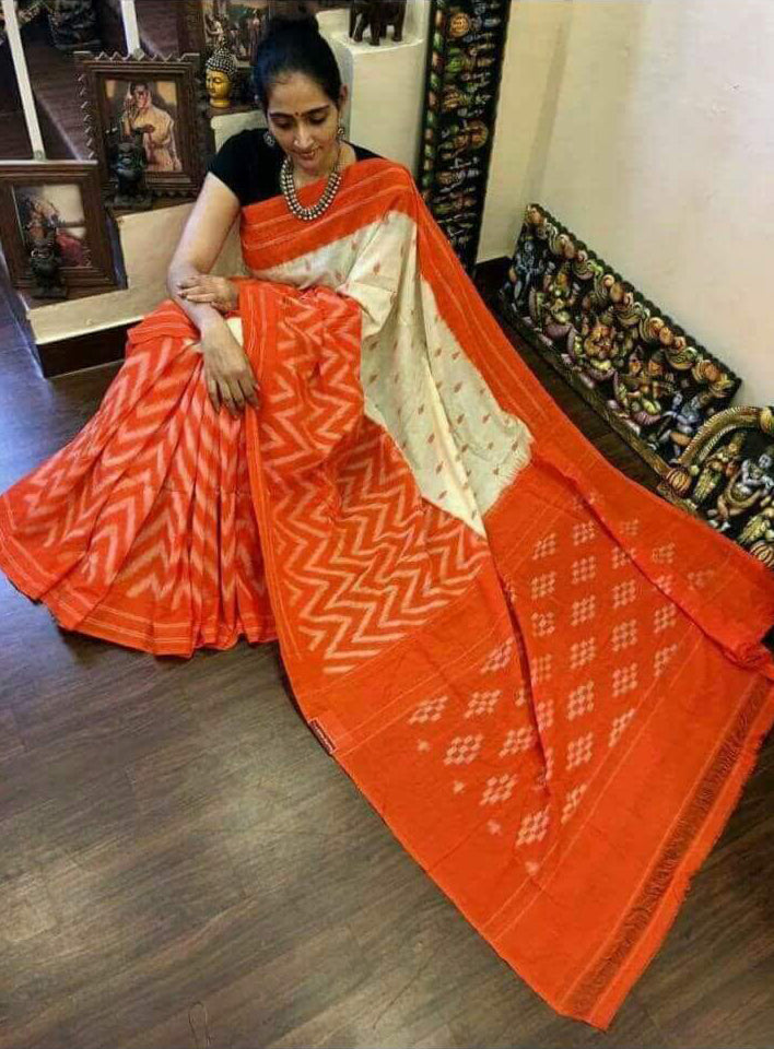 Orange Beige Ikkat Sarees