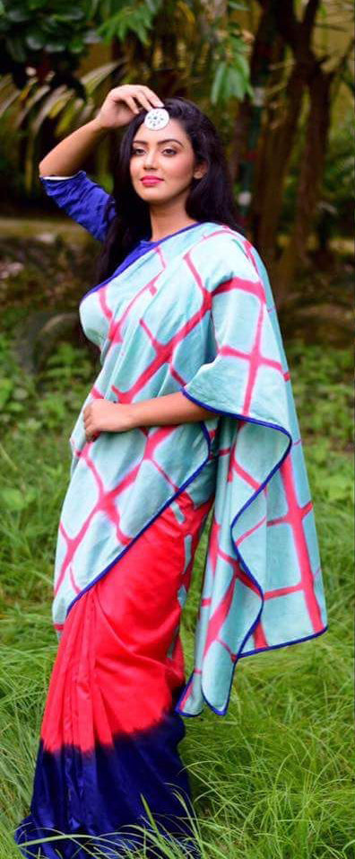 Red Blue Mulmul Batik Sarees