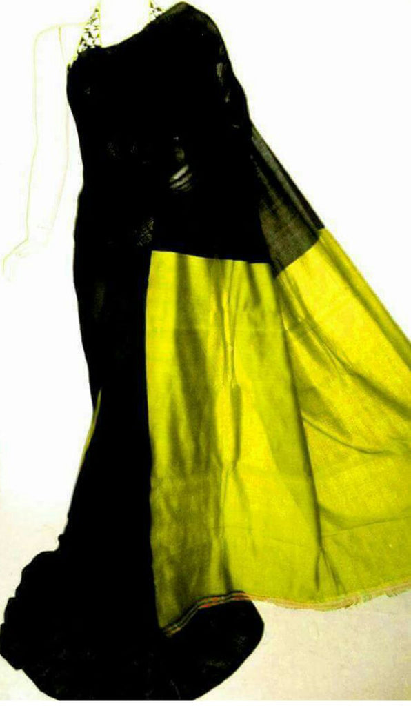 Black Yellow Pure Cotton Silk Sarees