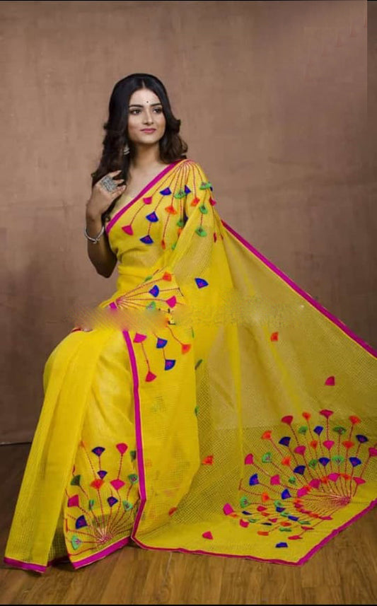 Yellow Applique Sarees