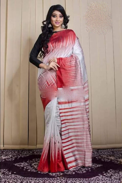 Beige Red Ikkat Sarees