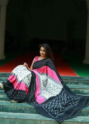 Black Block Printed Pure Silk Mark Certified Bishnupuri Silk Sarees