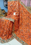 Orange Kantha Stitch Design Dupion Silk Sarees Get Extra 10% Discount on All Prepaid Transaction