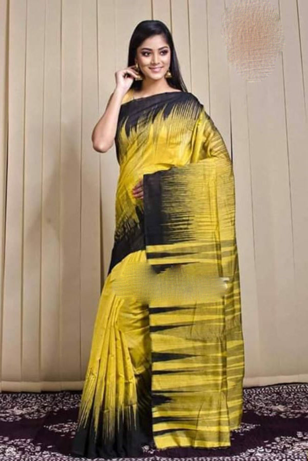 Yellow Black Ikkat Sarees