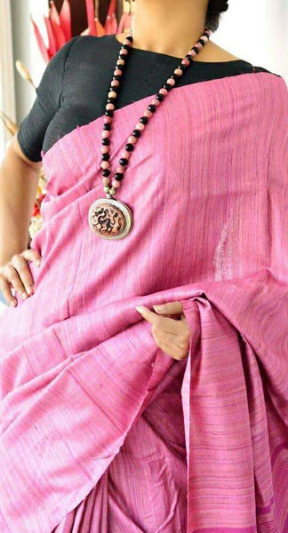 Pink Pure Silk Mark Certified Tussar Ghicha Silk Sarees