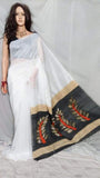 White Black Handloom Sequence Jamdani Sarees Get Extra 10% Discount on All Prepaid Transaction