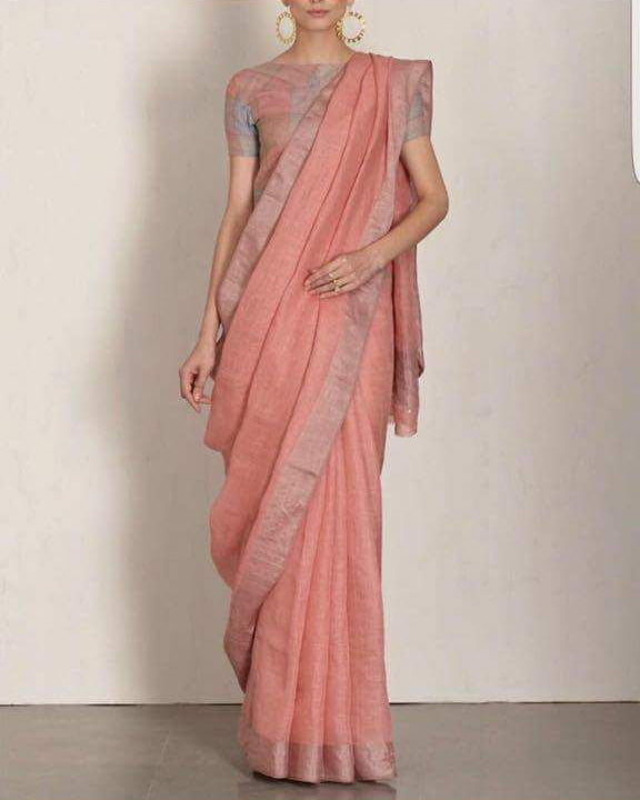 Peach Pure Linen Sarees