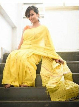 Yellow Pure Cotton Khesh Sarees